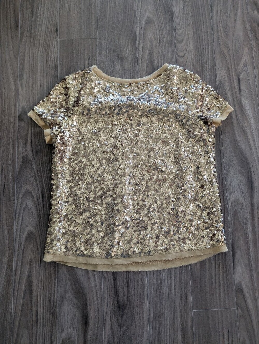 Talbots Gold Sequin Short Cap Sleeve Tee With Internal Lining (SiZe 4 Petite) - Picture 5 of 6